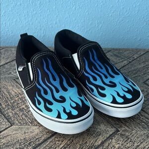 Vans Classic Slip-On Blue Flame Sneakers Size 5 Youth